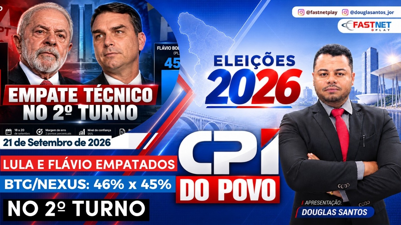 LULA E FLÁVIO EMPATADOS, BTG/NEXUS: 46% X 45% NO 2° TURNO