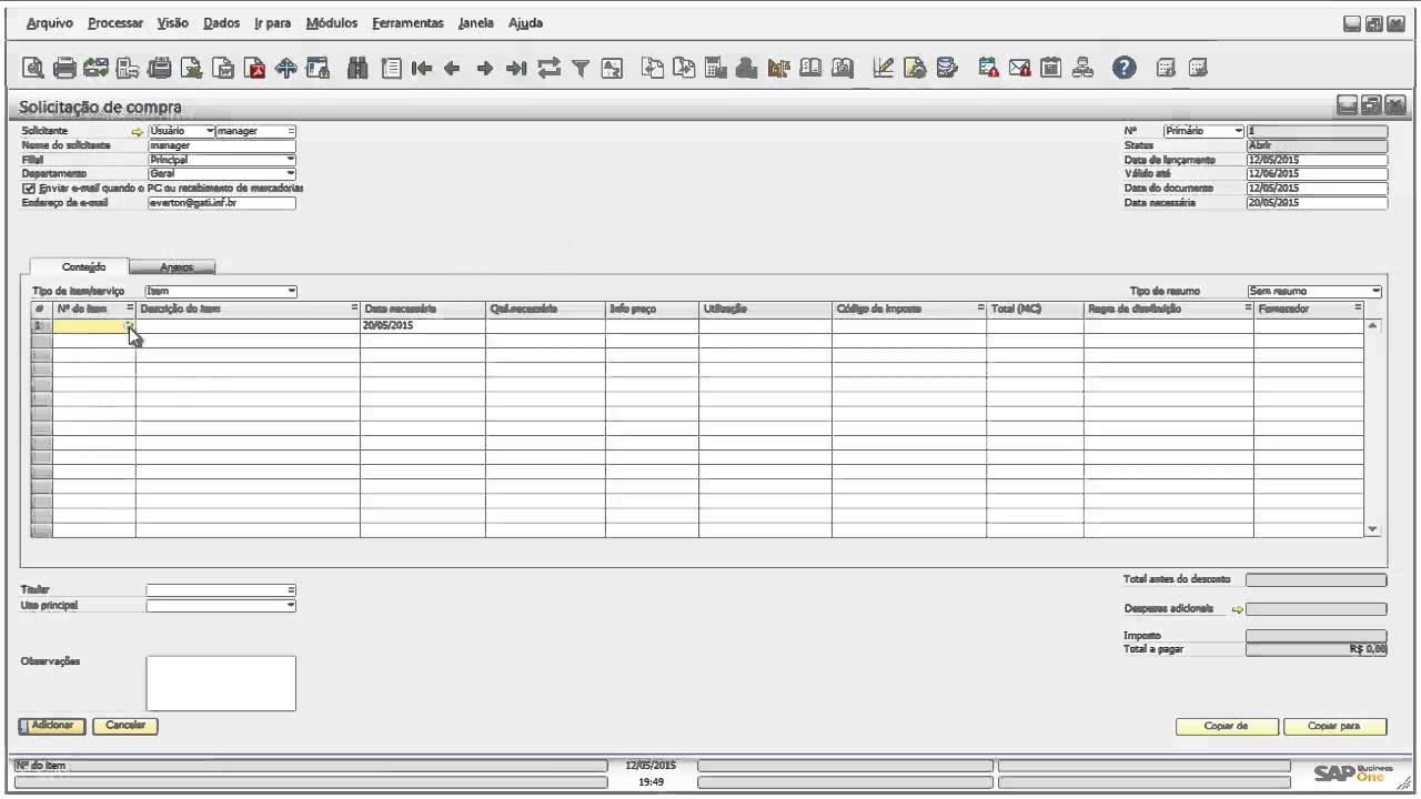 SAP Business One - Solicitação de Compra - YouTube
