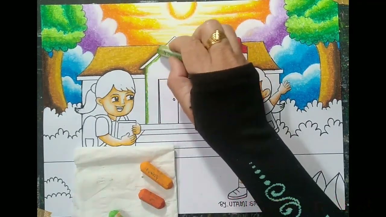 Step Gambar dan Mewarnai  Tema Back To School, oil pastel Pascola isi 72