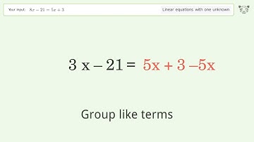 Solve 8x-21=5x+3: Linear Equation Video Solution | Tiger Algebra