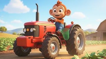 Monkey Farmer Fixes Tractor, Harvester and Plows Beet Field - Farm Work | Funny Monkey Cartoon Kids