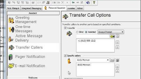 Objectworld UC Server and the Personal Assistant:  Transfer Callers
