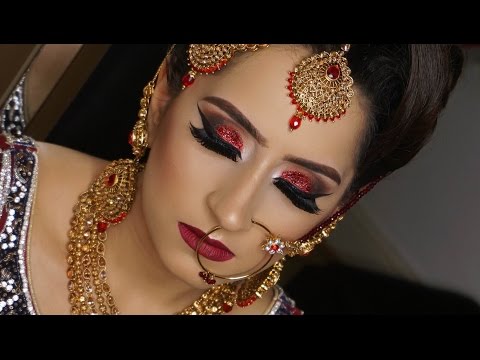 Real Bride | Modern Traditional Asian Bridal Makeup | Red Glittery Smokey Eyes