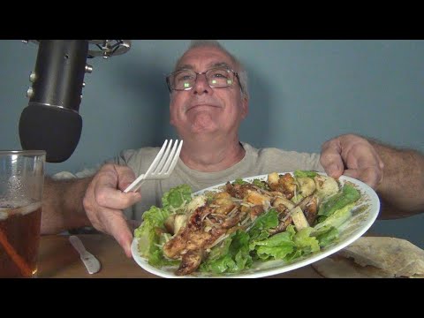 ASMR Making and Eating a  Chicken Caesar Salad