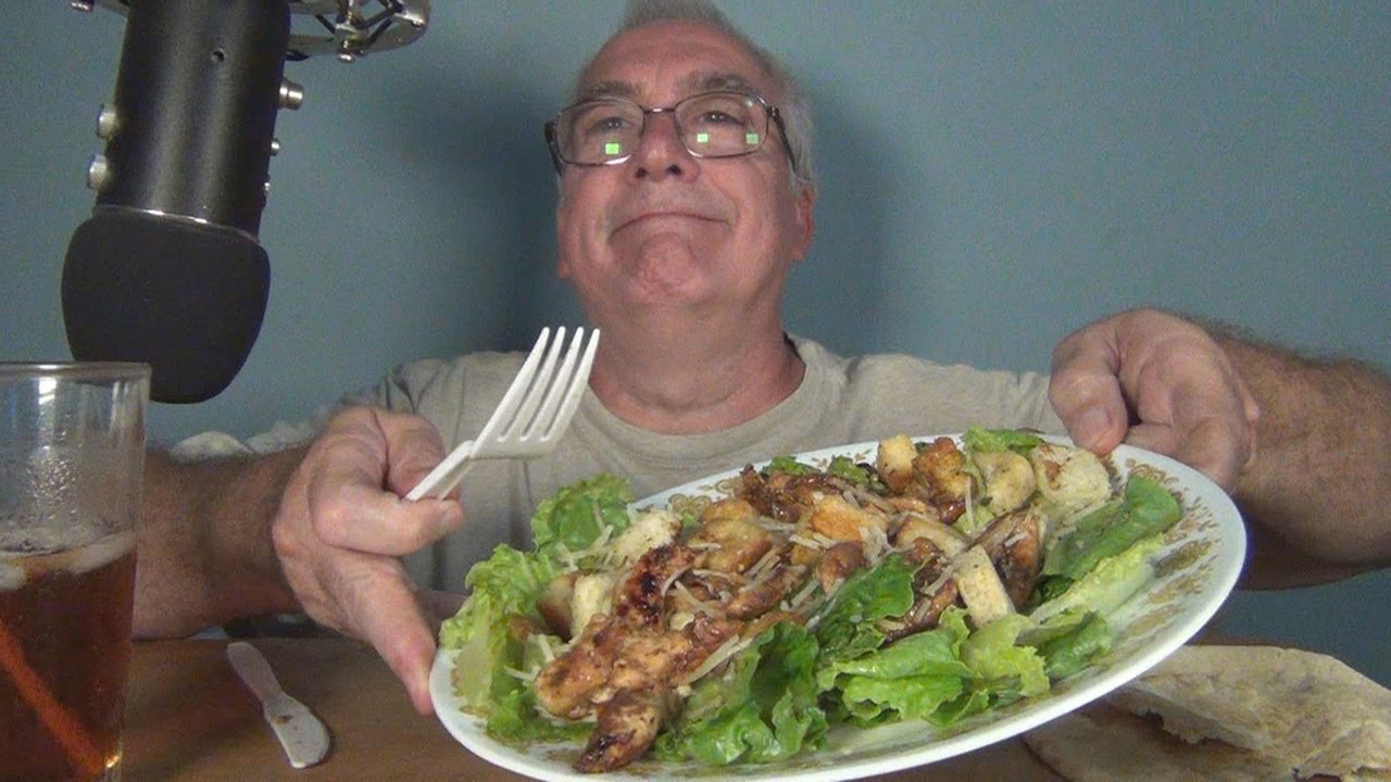 ASMR Making and Eating a  Chicken Caesar Salad