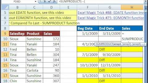 Excel Magic Trick 405: Quarterly Comparative Report  SUMPRODUCT function