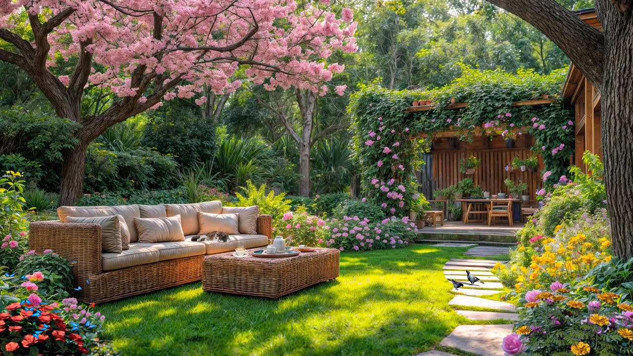 Cool Spring Morning in the Garden|Gentle Sound of Birdsong&Falling Leaves,Sunlight for Relax & Focus