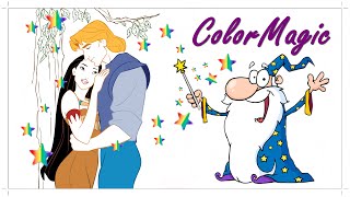 Let's color Pocahontas and John Smith   coloring book page picture reveal with ColorMagic