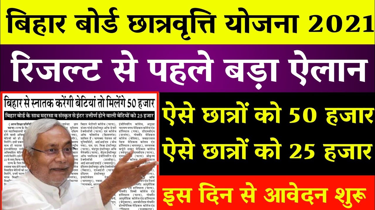 Bihar Scholarship Form 2021 | Bihar Scholarship Form 10th 12th Pass 2020-21 Online|online apply date