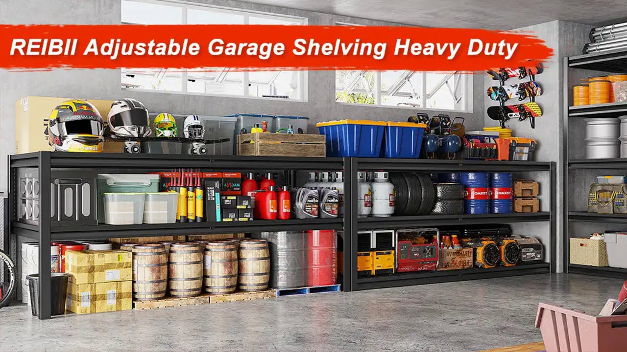 REIBII 2 Packs 6000LBS Garage Shelving 5-Tier Rust-Proof Adjustable Industrial Shelving  Metal Storage Shelves Easy Assembly 10 Minutes