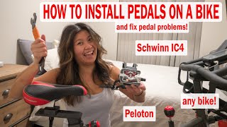 How to install pedals on a spin bike and fix pedal problems  Schwinn IC4, Peloton or any bike!