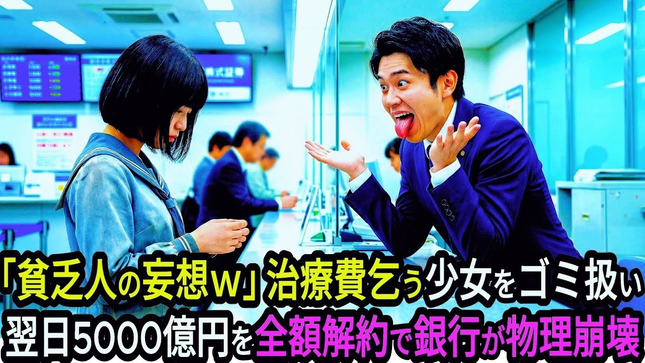 「全額解約？貧乏人が妄想をｗ」母の治療費を乞う少女をゴミ扱いした銀行員→翌日、亡き父の遺産5000億円を全額解約した結果…支店が物理的に消滅w