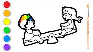 Bir Tahterevalli Çizme Ve Boyama, Çocuklar İçin Resim Ve Çizim, Boyama Sayfaları