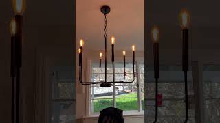 17.71'' Rustic Chandeliers for Dining Room, 4-Light Metal Wood Grain Drum Chandelier Foyer Lighting