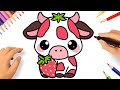 HOW TO DRAW A CUTE STRAWBERRY COW KAWAII EASY 🐮🍓