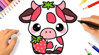 HOW TO DRAW A CUTE STRAWBERRY COW KAWAII EASY
