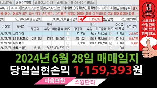 [서울개미] [2024년 6월 28일 스윙매매 일지]  사조대림 엘에스일렉트릭 에이팩트 서울개미 단타 스윙매매