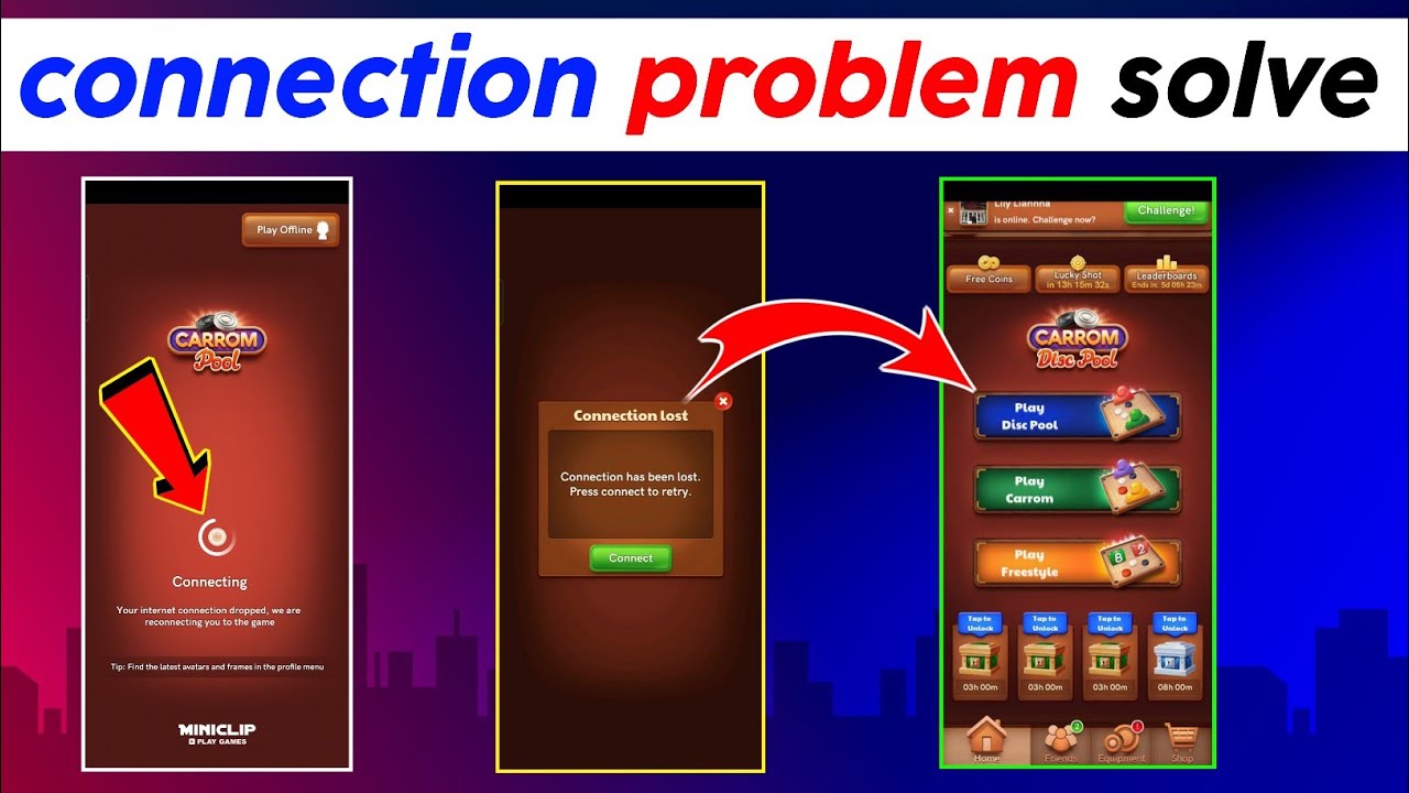 carrom pool connecting problem solve 100% | your internet connection dropped
