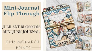 Mini Junk Journal Flip Through, Jubilant Blossoms Tiny Journal with Pink Monarch Prints
