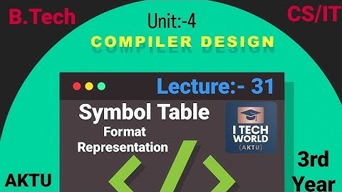 Compiler Design - CD (Lec:-31) Unit :-4 Symbol Table Format & Repres. B.Tech AKTU 3rd Year CS KCS502