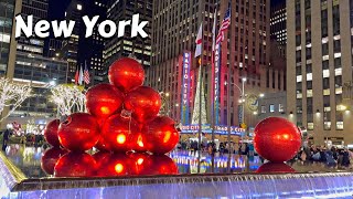 New York Christmas Walk - Saks fifth avenue light show - Times Square Walk 4k - manhattan USA