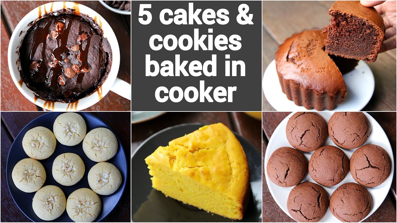 5 cakes & cookies recipes in cooker | how to make cake without oven | no oven cakes recipes | Hebbar | Hebbars Kitchen