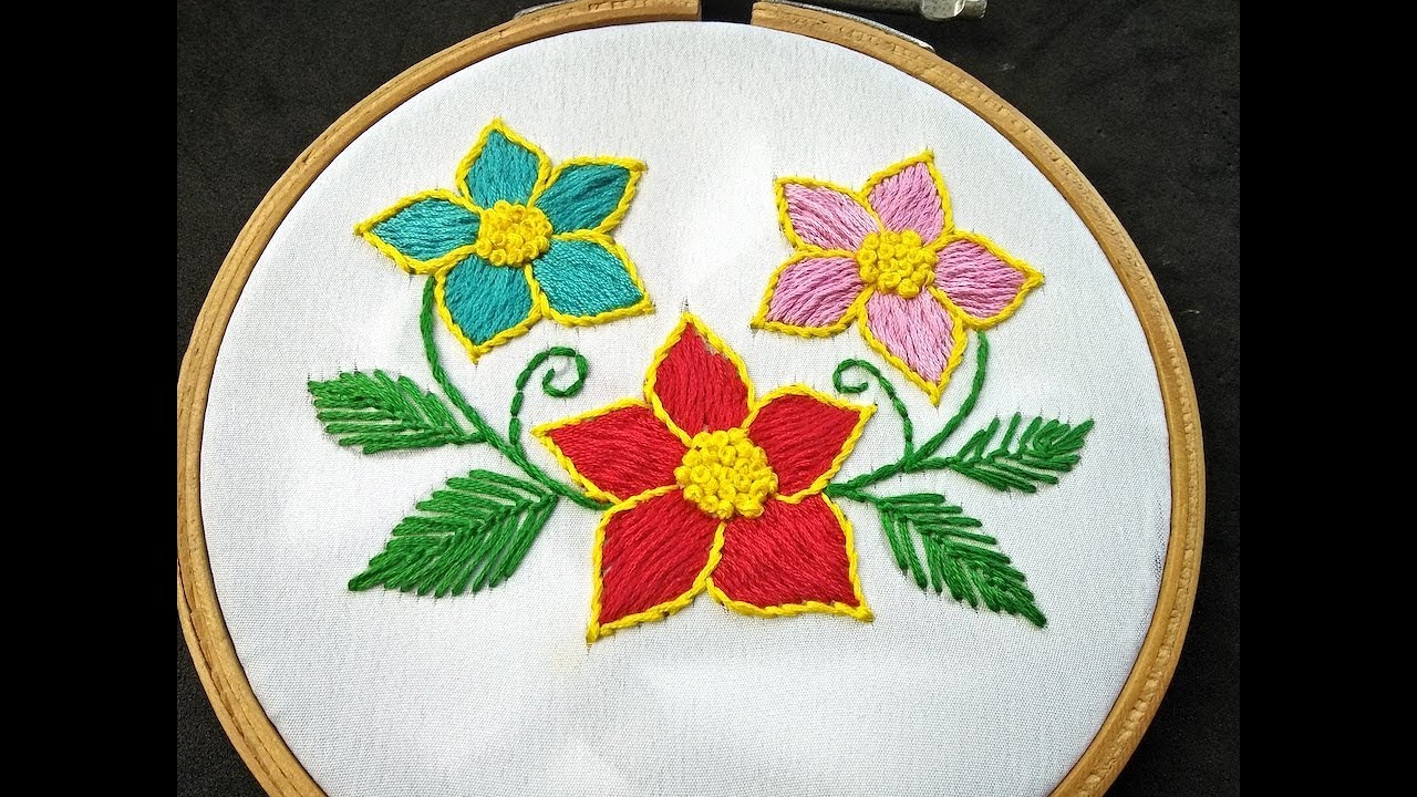Hand Embroidery Flower Tutorial - Flower Embroidery Design | Flower