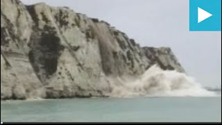 Huge chunk of the White Cliffs of Dover collapsing into the sea