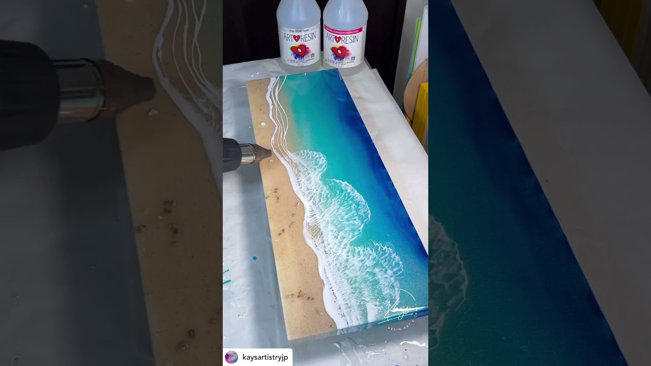 オーシャンウェーブアート Gorgeous ocean art on a wood panel! #shorts - YouTube