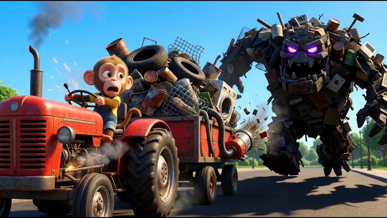 Строительная техника для детей! 🚜 Команда спасения обезьянки Ники и волшебные грузовики в 3D-муль...