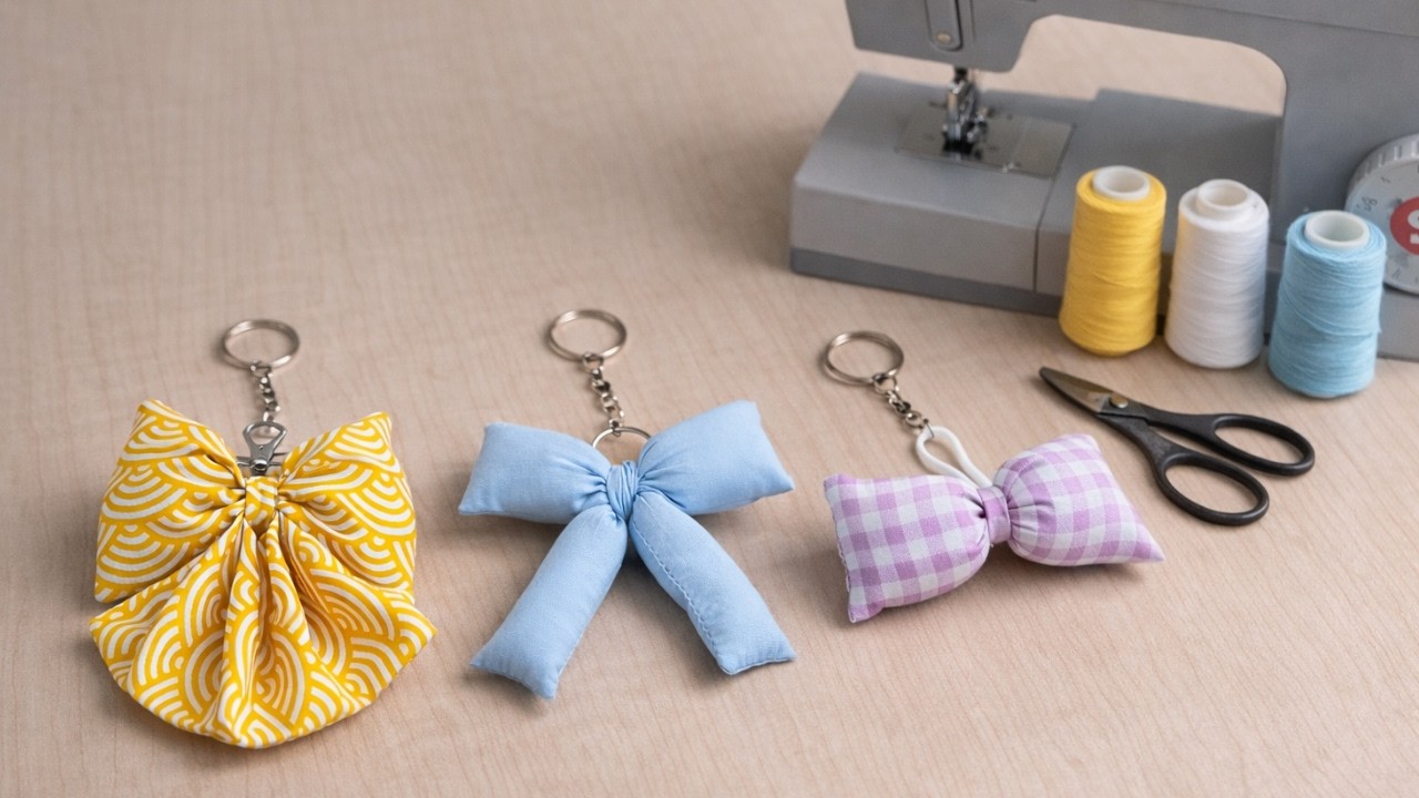 3 идеи для брелока с пышным бантом | Урок по изготовлению брелока с бантом | Простой урок по шитью