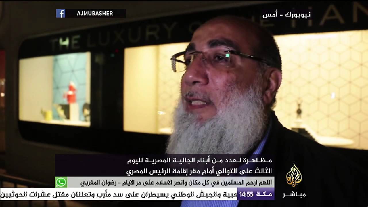 مظاهرة لعدد من أبناء الجالية المصرية في نيويورك لليوم الثالث أمام مقر إقامة السيسي