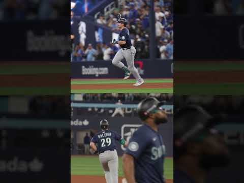 Two angles of Cal Raleigh's BIG swing! #Postseason 💪