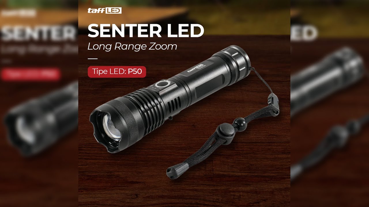TaffLED Senter LED Long Range Zoom USB Rechargeable P50 800 Lumens - 7RFL10BK