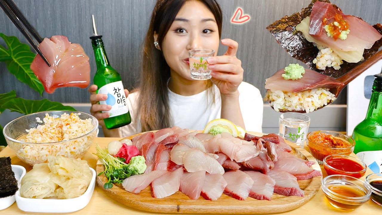 MUKBANG) 겨울엔 역시 대방어🐟💞 방어회 소주 한 잔 먹방 Raw yellowtail with soju Real sound asmr eating