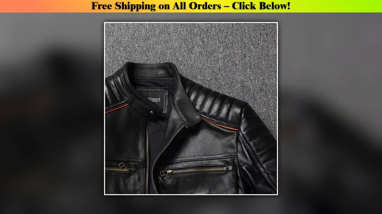 2023 New Skull Embroidery Men's First Layer Cowhide Leather Jacket Motorcycle Slim  Oversize Coat