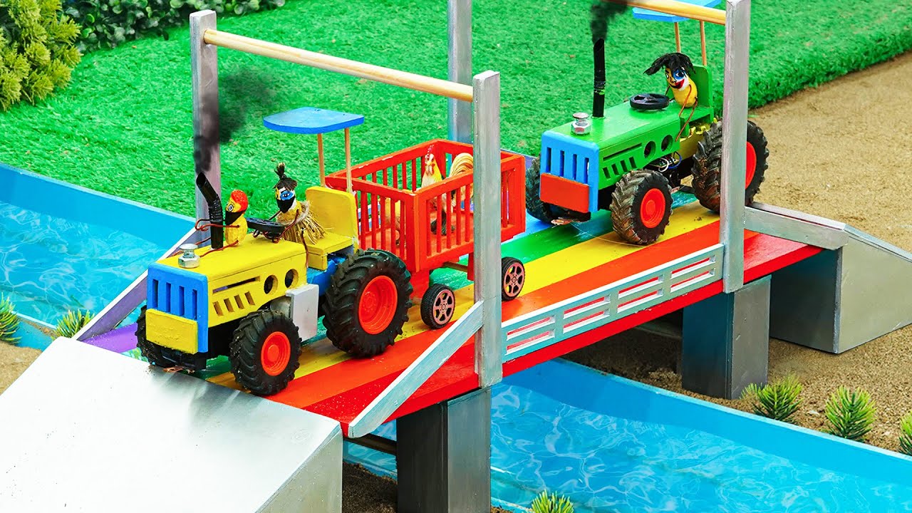 DIY Mini Tractor Build a strong concrete bridge for heavy truck pass ...