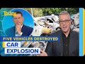 Five cars destroyed at Sydney Airport after EV battery explodes | Today Show Australia