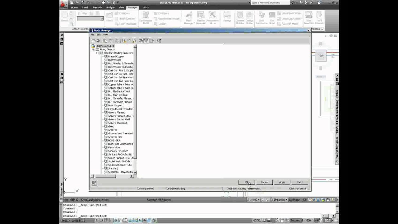 AutoCAD MEP 2013 - Pipe Content and Routing Preferences