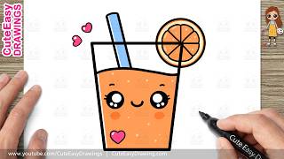 how draw cute glass orange juice easy step step drawing