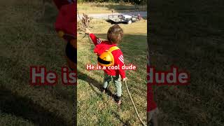 Little boy helping to clean the Yard #funny