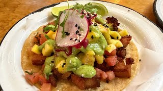 Pork Belly Tacos and Spicy Octopus 🐙 Tostada at El Viejón Seafood on Convoy Street in San Diego, CA 