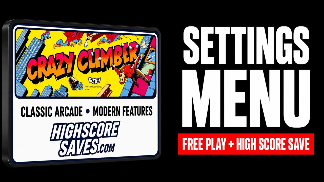 Crazy Climber Free Play and High Score Save Kit settings menu video