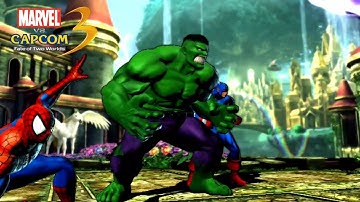 Marvel vs. Capcom 3: Fate of Two Worlds Hulk, Spiderman, Captain America - Arcademodus (einde Hulk)