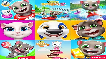 Talking Tom Gold Run VS Talking Tom Cake Jump VS Talking Tom Candy Run  Jetski 1,2  Angela Tom Hank