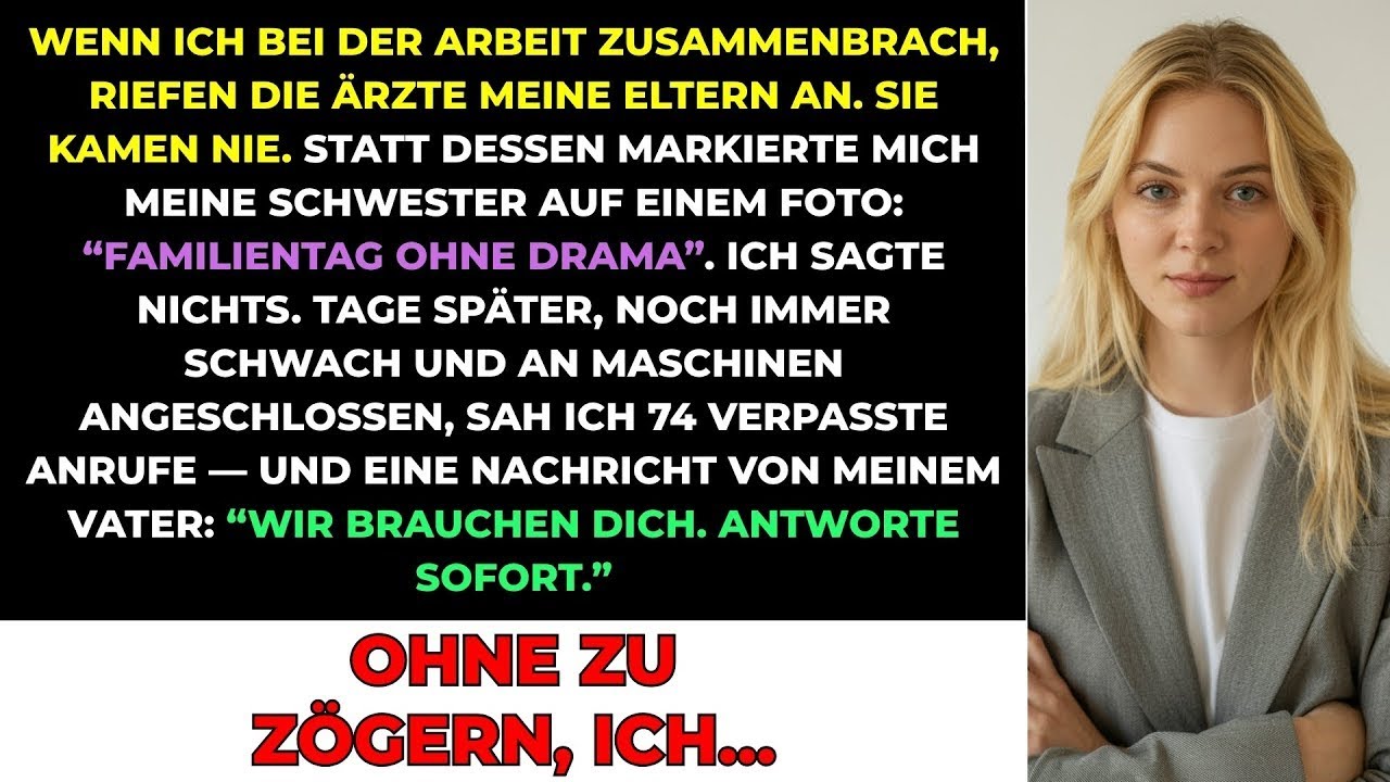 Ich lag an Schläuchen im Krankenhaus, nachdem ich bei der Arbeit zusammengebrochen war, und meine Eltern hatten nicht einmal geantwortet, als die Ärzte sie anriefen. Am dritten Tag öffnete ich...