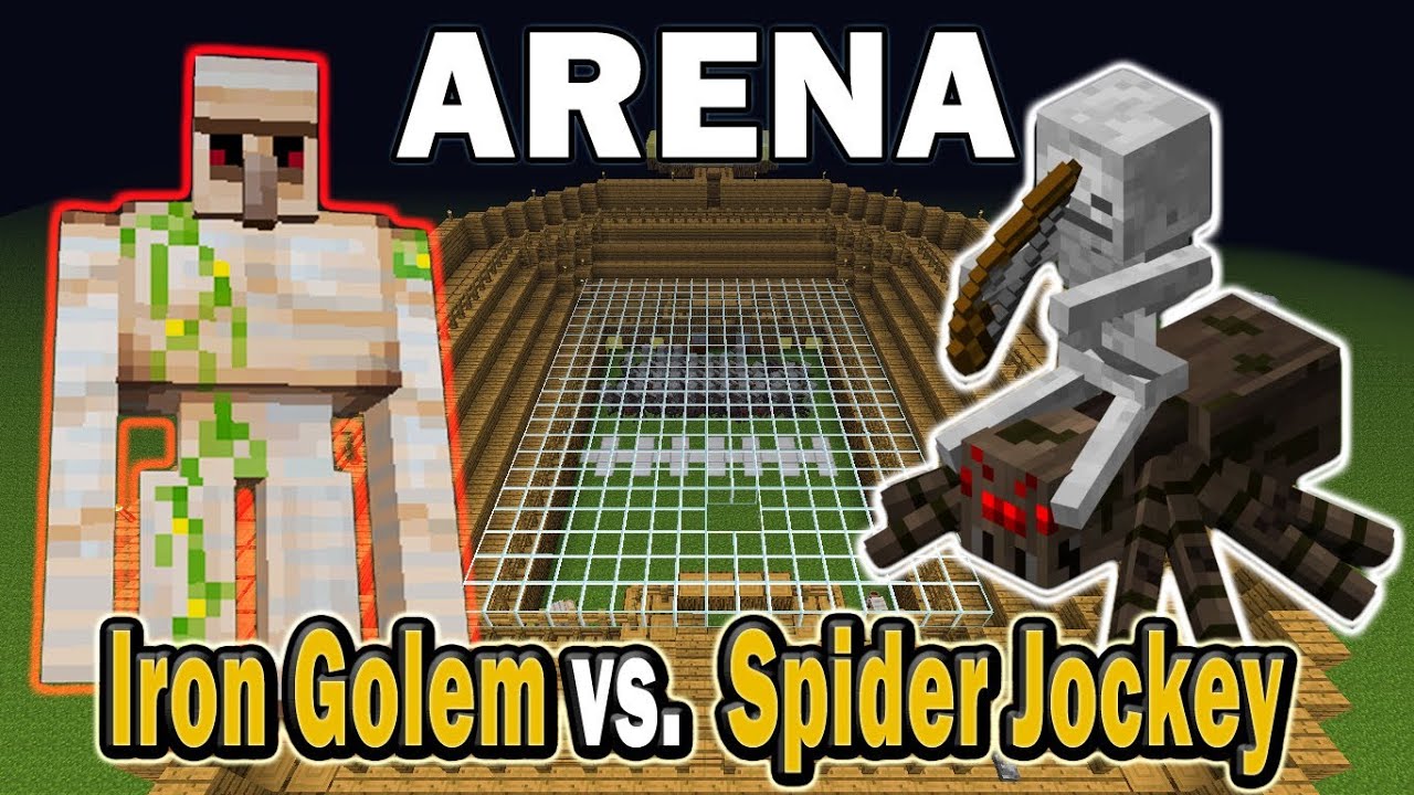 Minecraft Arena Battle Iron Golem vs. Spider Jockey - YouTube
