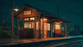Old Wooden Train Station on a Rainy Night | Nostalgic Lofi & Rain Ambience for Deep Sleep screenshot 2