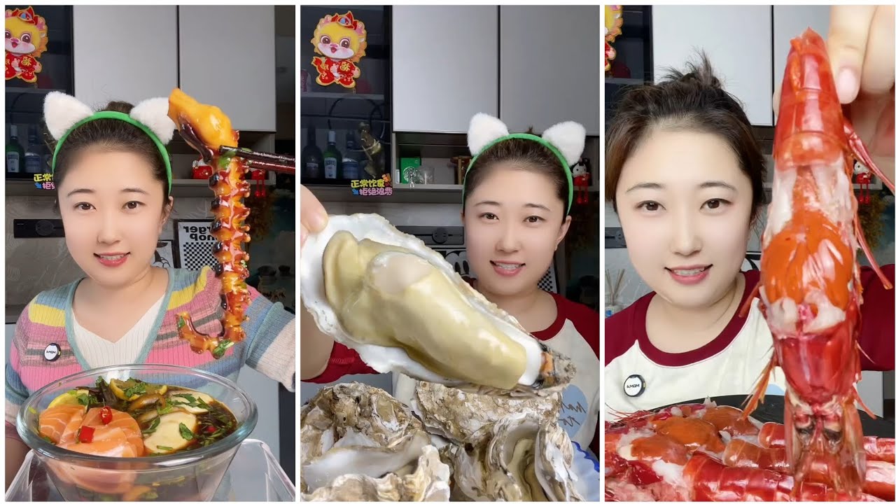 Seafood #84 challenge Eating Seafood, Shrim، Crap, Squid 😋😋{ Asmar} #oyster #salmon #shrim #lopster