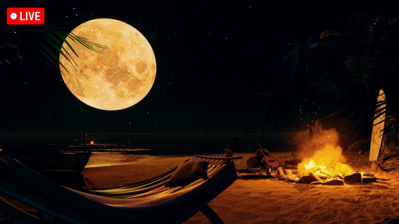 🔴Relaxing on a Tropical Island | Fireplace Crackling with Ocean Waves Sounds for Sleep,Stress Relief